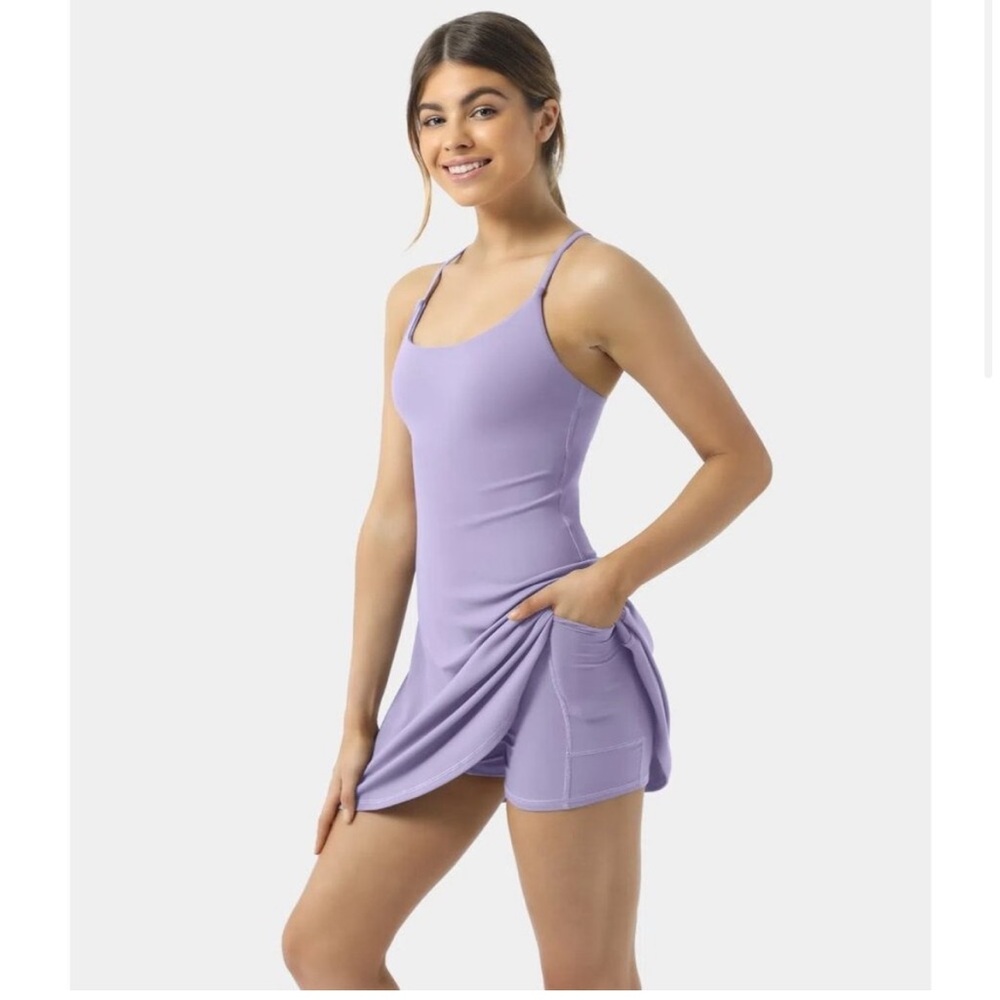 Halara Cloudful Softlyzero Plush Backless Active Lavender Dress NEW WITH TAGS
